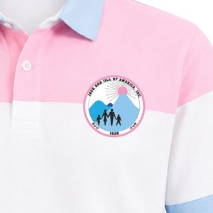 Pink <b>White</b> Light Blue Striped <b>Polo</b> Shirt with Jack & Jill Crest Patch Short Sleeve Color Block Collared Button Front Casual <b>Golf</b> - Product Image 5
