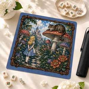 Tapis de Mahjong Littéraire <span class=keywords><strong>Alice</strong></span> <span class=keywords><strong>au</strong></span> <span class=keywords><strong>Pays</strong></span> <span class=keywords><strong>des</strong></span> <span class=keywords><strong>Merveilles</strong></span>, Accessoires de Mahjong Chat du Cheshire, Tapis de Forêt, Housse de Protection de Table, LIVRAISON EN RULON - Product Image 1