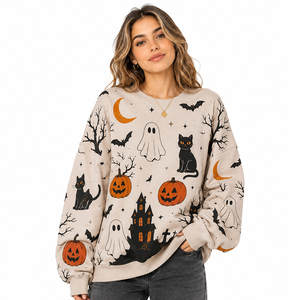 Sweat-shirt personnalisé pour femme en polyester, motif squelette sublimé, col rond, vente en gros - Product Image 6