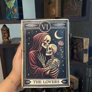 สมุดบันทึกปกหนังสีดำทำมือ สไตล์โกธิค ลายโครงกระดูก 'The Lovers' พร้อมกระดาษคอตตอนขอบดิบแบบวินเทจ - Product Image 6