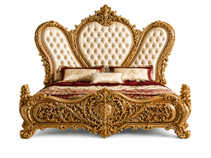 Persian Style Modern Hand Carved Golden Leaf Solid Teak Wood <b>Full</b> Size <b>Bed</b> <b>Set</b> with Nightstand Premium Bedroom Furniture India - Product Image 2