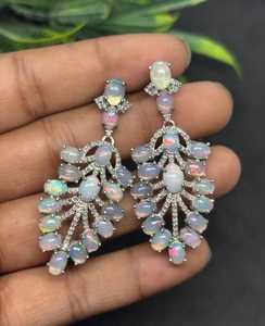 Natural Ethiopian <b>Opal</b> Diamond <b>Earring</b> Pave Diamond <b>Earrings</b> 925 Sterling Silver Handmade Oxidized Dongle Diamond <b>Earring</b> Gift F - Product Image 3