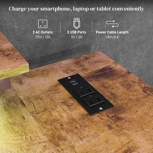 Brown Reversible L-Shaped Home Office PC Desk <b>Corner</b> Desk with <b>Storage</b> MDF Material Featuring Lights Power Outlet USB Ports - Product Image 5