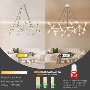 Lampadario Moderno Bianco e Oro da 41 Pollici, Altezza Regolabile, Design a Rami con Tubi Satinati e Cavi Neri - Product Image 5