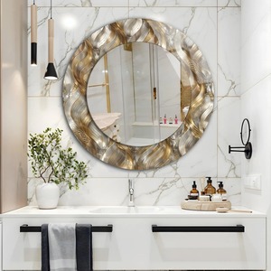 <b>Gold</b> and Silver Abstract Swirl/Wave <b>Round</b> Glass & Metal Frame Handmade Decorative Wall <b>Mirror</b> From REHMAN CRAFT - Product Image 1