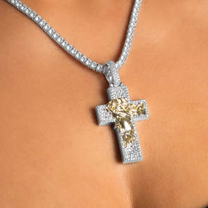 Luxury <b>Iced</b> <b>Out</b> Jesus Cross Pendant Necklace | Two Tone Crucifix Pendant with Tennis <b>Chain</b> | Hip Hop Christian Jewelry - Product Image 2
