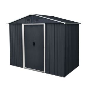 Caseta de Almacenamiento Metálica para Exteriores de 8 pies x 4 pies con Puerta Corredera y Base para Patio Trasero y Jardín (Negro y Blanco) - Product Image 2