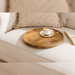 Table d'appoint moderne Vandana TRAYFUL 50cm en bois de manguier naturel, plateau amovible pliable, mobilier de chambre, bureau à domicile - Product Image 3