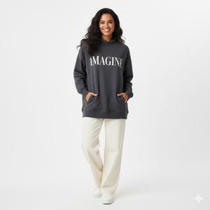 Sudadera de cuello alto informal para mujer, estilo oversize con hombros caídos, la más vendida, con estampado de letras personalizado en la parte delantera, manga larga, tejida para invierno - Product Image 4