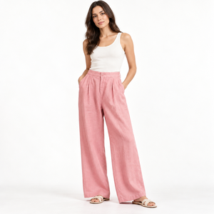 Pantalones de Lino Plisados de Cintura Media, Anchos, Largos hasta el Tobillo, para Mujer, de Secado Rápido, Transpirables, 100% Sostenibles, Ideales para la Oficina - Product Image 1
