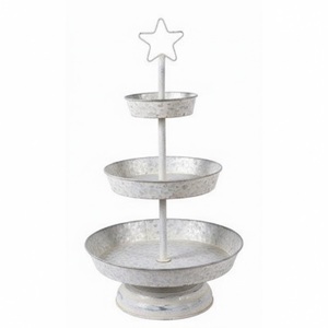 Galvanized Metal Corrugated Two Tier Tray Farmhouse Rustic Serving Stand With Handle Decorative Metal <b>Cupcake</b> Dessert Display - Product Image 4