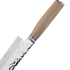 Couteau de chef Kiritsuke de 8 pouces en acier Damas, lame martelée, couteau de cuisine polyvalent avec manche en bois de Pakka blond pour trancher - Product Image 5