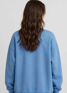 Blue <b>Crew</b> <b>Neck</b> <b>Sweatshirt</b> Women Drop Shoulder Long Sleeve Crack Letter Print Casual Pullover - Product Image 3