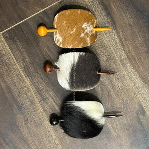 Customized Premium 100% Cowhide with Wood Slide Stick Oval <b>Hair</b> Pin <b>Barrette</b> Handmade Genuine Leather Women <b>Hair</b> Stick <b>Barrette</b> - Product Image 5