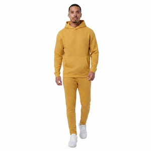 Ensemble de survêtement en molleton jaune moutarde pour homme, sweat-shirt et pantalon décontractés à capuche, couleur unie, 100% coton, séchage rapide, hiver - Product Image 6