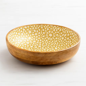 Tazón clásico árabe de madera con estampado esmaltado para servir comida, aperitivos, ensaladas, frutas y como centro de mesa para el hogar, hotel o cocina. - Product Image 4