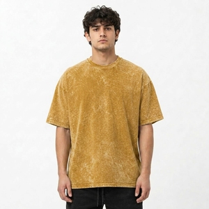 Drop Shoulder Stone Wash 100% Cotton Oversized T-<b>shirt</b> Heavyweight Boxy Fit Crewneck Faded Mustard Blank Distressed Short Sleeve - Product Image 5