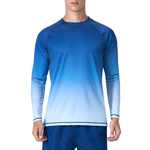 Wholesale Cheap Price Custom Men's Long Sleeve Gradient Rash Guard Blue Quick Dry Polyester Shirt - Product Image 4