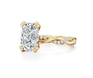 Anillo de compromiso de diamante cultivado en laboratorio de 1.02 quilates con corte cojín antiguo, anillo solitario de oro amarillo de 9K con diseño de vid retorcida y detalles de diamantes - Product Image 3