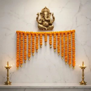 Guirnalda Moderna de Flores Artificiales de Caléndula Naranja y Campanas Doradas, Plástico Ecológico para Decoración de Bodas, Festivales y Entradas de Casa - Product Image 5