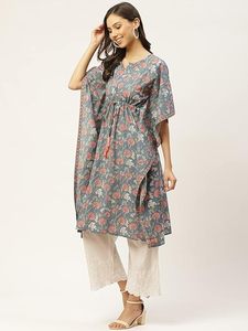 High Quality Designer Cotton Floral Printed <b>Kaftan</b> <b>Summer</b> Daily Wear Regular Fit Sweetheart Neck Washable Three Quarter Sleeves - Product Image 5