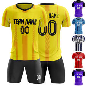 Custom Purple Yellow Soccer Jersey Set V-Neck Short Sleeve Sublimated Breathable Unisex Adult Team Apparel - Product Image 1