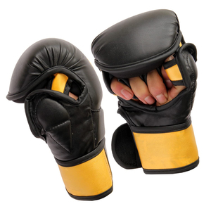 Gants de combat MMA en cuir véritable noir avec fermeture auto-agrippante réglable, unisexes, pour arts martiaux - Product Image 2