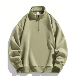 Unisex Men's Women's Half Zip Sweatshirt Oversized Fit Plain Grey <b>Mock</b> <b>Neck</b> Fleece Streetwear Cotton Casual <b>Top</b> - Product Image 1