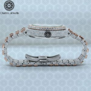นาฬิกาข้อมือผู้ชาย Charm_Jewells หรูหรา ตัวเรือนสแตนเลสสตีล หน้าปัด 40 มม. ประดับโรสโกลด์ ขอบหน้าปัดเพชร ดีไซน์โปร่ง ทนน้ำ 10 บาร์ - Product Image 3