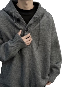 Men's Autumn Winter Knit Sweater Hooded Solid Color Loose Fit Button Pullover 100% Cotton Breathable for Outdoor Casual Wear - Product Image 6
