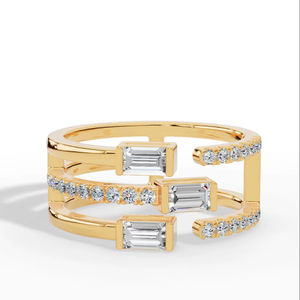 Anillo Premium Waterfall con Diamantes Cultivados en Laboratorio en Corte Baguette y Brillante Redondo, Oro de 18K, Proveedor Mayorista de Joyería Fina OEM - Product Image 1