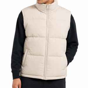 Chaleco Acolchado Beige para Hombre al por Mayor, con Cuello Alto y Cremallera Completa, Sin Mangas, Chaqueta de Invierno Lisa y Cálida, Estilo Burbuja - Product Image 1