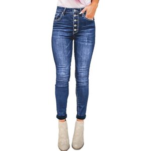 2025 Women's Blue Straight Leg Denim Pants High Waist Buttoned Fleece <b>Lined</b> Skinny <b>Jeans</b> Breathable Stretch Denim US8 - Product Image 6
