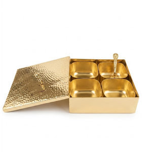 Luxury Square Brass Spice <b>Box</b> With Hammered Lid And Spoon Traditional Indian Masala Dabba Container for Countertop Eco-Friendly - Product Image 1