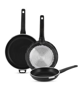 Ensemble de 3 poêles antiadhésives, revêtement non toxique, poignées en bakélite résistantes à la chaleur, base à induction - Product Image 1