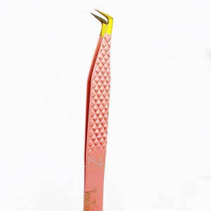 Pinzas para extensión de pestañas con punta de plasma dorada / color melocotón recubierto en polvo, 4 puntas de fibra diferentes / Empaque en caja blanca - Product Image 6