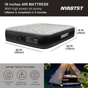Matelas pneumatique de camping Queen avec pompe intégrée, lit gonflable floqué de 16 pouces - Product Image 2