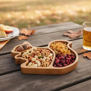 Plateau en bois en forme d'écureuil à deux sections pour dattes et fruits secs – Élégant, décoratif, petit prix, disponible pour les restaurants - Product Image 2