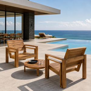 Conjunto de Sillones de Madera de Teca Modernos para Exteriores con Mesa de Centro para Resort de Lujo, Villa, Patio, Piscina y Jardín - Product Image 5