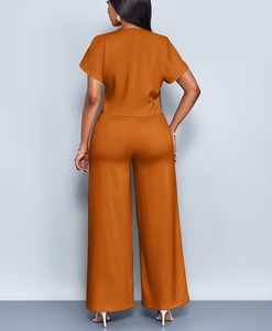 Women's Customized Color 2-Piece Set Short Sleeve V-Neck Blazer Top Wide Leg Pants Solid Color Micro Elasticity Spring/Summer - Product Image 6