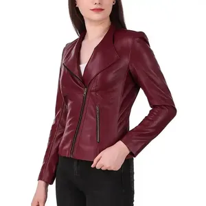 Chaquetas de Cuero con Piel de Oveja Genuina para Mujer, Chaqueta de Cuero PU a la Moda, Personalizada, de Manga Larga, con Patrón Sólido en Varios Colores - Product Image 6