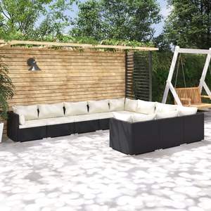 Ensemble de salon de jardin en rotin PE noir avec structure en acier thermolaqué et tissu – Mobilier d'extérieur haut de gamme - Product Image 1