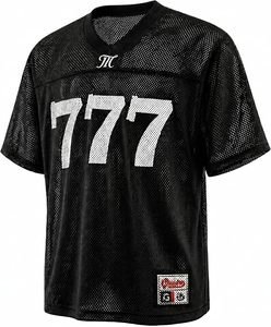 Camiseta de entrenamiento de malla negra con cuello en V, tejida, personalizada con sublimación, para equipo, estilo urbano, con letras en blanco, 320g - Product Image 1