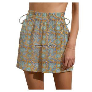 Shorts de week-end pour femmes à cordon de serrage, imprimés au bloc, en coton, pour l'été, la détente et la plage - Product Image 5