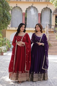 Últimos Vestidos Anarkali para Mujer con Material de Imitación de Sangre y Bordado de Lentejuelas, Ideales para Bodas y Festivales - Product Image 5