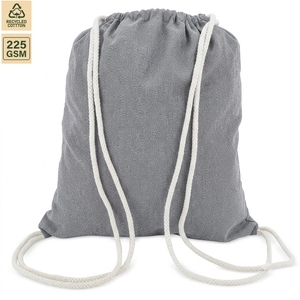 225 GSM Recycled Cotton <b>Drawstring</b> <b>Backpack</b> Gym Sports 37x40 cm Flat Custom Logo Wholesale OEM Private Label Model ANKJ058-R - Product Image 3