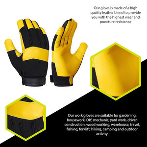 Gants de sécurité anti-vibration, couleur noir et jaune, paume en cuir, protection des mains avec fonction antidérapante - Product Image 2
