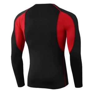 Men's <b>Long</b> <b>Sleeve</b> Rash Guard <b>Black</b> Red Color Blocked Quick Dry Spandex Polyester <b>Gym</b> Wear for MMA BJJ Training - Product Image 2