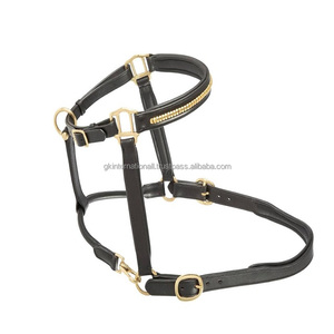 Accessoires anglais élégants de licou de cheval en cuir de vache extra doux de haute qualité avec cristaux et matériel en or rose - Product Image 1