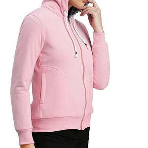 Sudadera con capucha rosa para mujer, con cremallera, color sólido, forro polar, manga larga, tejida, para otoño - Product Image 3